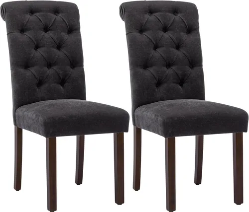 Miniatura 22 de Juego de 2 sillas de comedor capitoné, sillas de comedor Parsons tapizadas, sillas auxiliares de cocina de tela con patas de madera, beige