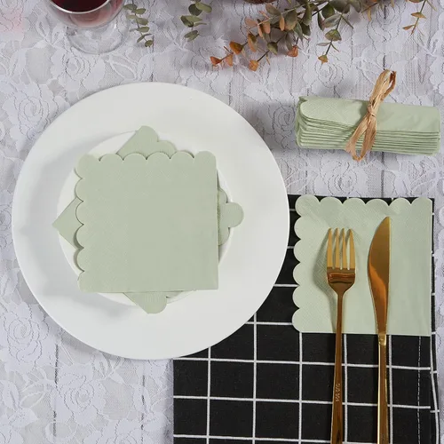 Miniatura 5 de 100 paquete de servilletas de cóctel de 2 capas con borde festoneado, servilletas de postre plegadas de 5 x 5 pulgadas, servilletas desechables