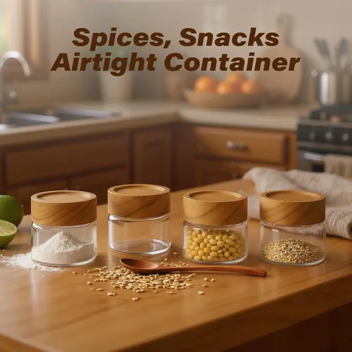 Miniatura 8 de Paquete de 6 Recipientes de Vidrio Herméticos Apilables de 4 oz con Tapas de Acacia - Frascos Mason Pequeños para Avena Nocturna, Almacenamiento