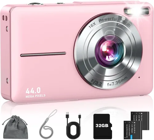 Miniatura 10 de Cámara digital, FHD 1080P - Cámara de apuntar y disparar con zoom de 16X, tarjeta de 32 GB, pequeña cámara de video compacta regalo para niños