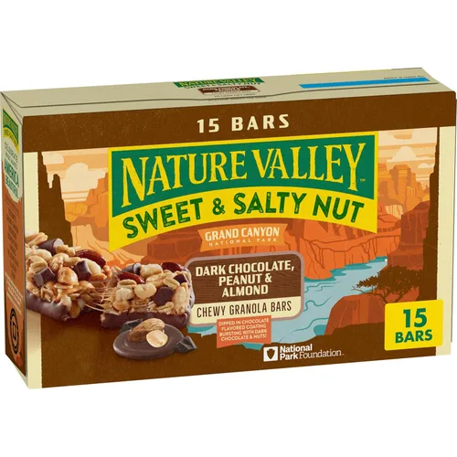 Nature Valley Barras de granola de nueces dulces y saladas, chocolate oscuro y almendra, 15 barras, 18 onzas