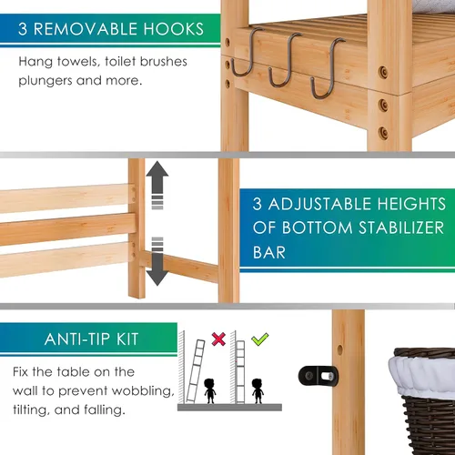 Miniatura 6 de SMIBUY Estante de almacenamiento de baño, estante organizador de bambú sobre el inodoro, ahorro de espacio de inodoro independiente con estantes