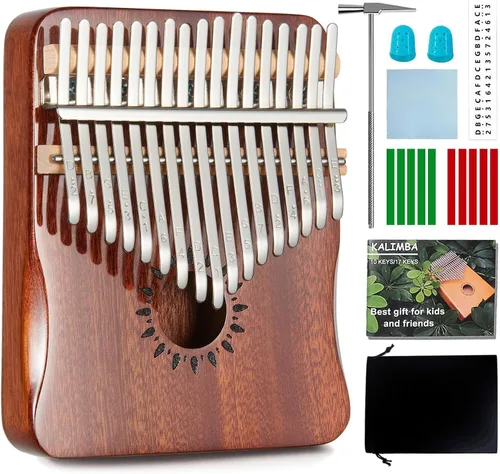Miniatura 8 de AARVI Kalimba - Piano de pulgar portátil de 17 teclas Mbira con martillo de afinación e instrucciones de estudio, instrumento musical, regalo