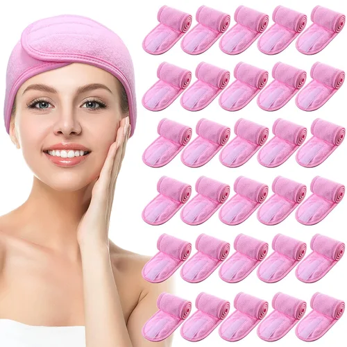 Miniatura 14 de Hoteam Paquete de 30 diademas de spa, esteticista facial para mujeres, ajustable, maquillaje, deportes, ducha, toalla elástica con cinta (negro)