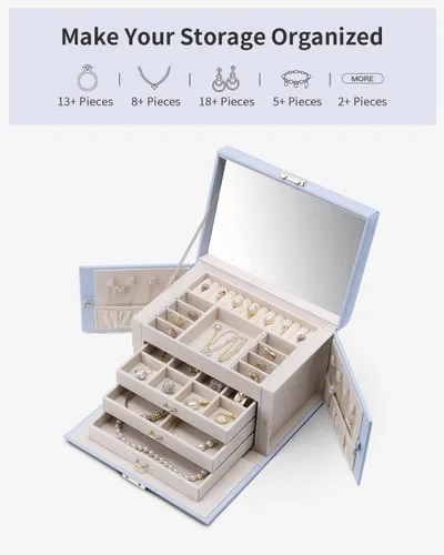 Miniatura 59 de Vlando Joyero de piel sintética, organizador mediano de joyería, regalo vintage para mujer, patrón de cruz rosa
