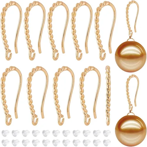 Miniatura 8 de BENECREAT 12 piezas de aretes de latón chapado en oro de 14 quilates de 0.031 in, con bucles horizontales y 30 tuercas de plástico para Perno de cubo