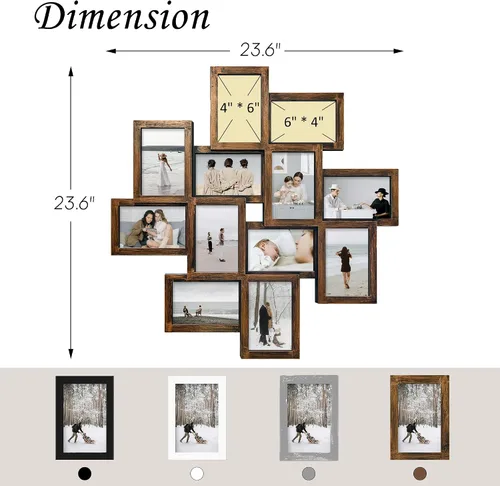 Miniatura 4 de JERRY & MAGGIE - Portarretratos múltiple de 24 x 24 pulgadas, en PVC para pared, para fotografías de 6 x 4 pulgadas, 12 portarretratos, varios Dorado