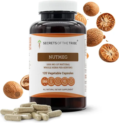 Miniatura 6 de Secrets of the Tribe Nuez moscada 60 cápsulas, 1000 mg, Nuez moscada (Rou Dou Kou, Myristica Fragrans) Nuez seca (60 Cápsulas)
