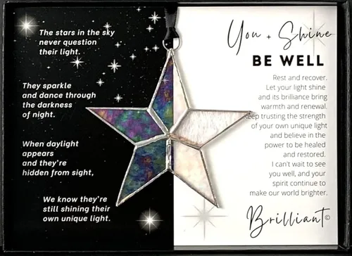 Miniatura 9 de Estrella de vidrieras iridiscente hecha a mano, regalo de mensaje de guerrero, aliento para tiempos difíciles, todo estará bien, regalo