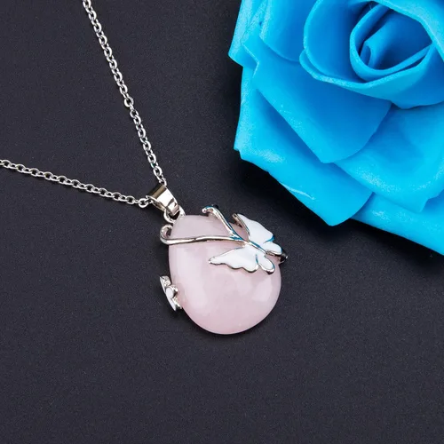 Miniatura 2 de Bivei Collar con colgante de cristal curativo de amatista y ópalita de cuarzo rosa con envoltura de alambre vintage