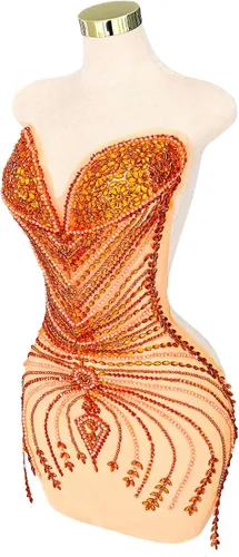 Miniatura 7 de Parches de cristal con cuentas grandes hechos a mano con diseños de apliques de diamantes de imitación para vestido formal de baile (L10-naranja)
