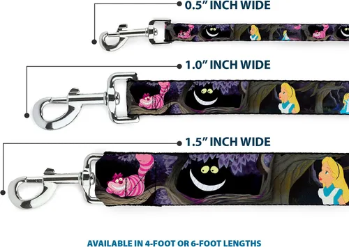 Miniatura 3 de Correa para mascotas con hebilla – Escenas de Alicia y el gato Cheshire – 4 pies de largo – 1" de ancho
