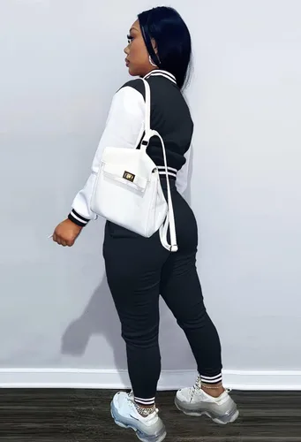 Miniatura 3 de AIIYYQB Conjunto deportivo de dos piezas para mujer con botones y chaqueta universitaria recortada