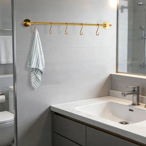 Miniatura 5 de Toallero de 21.6 pulgadas con 5 ganchos en forma de S, toallero de latón dorado cepillado para baño y cocina Oro cepillado con 5 ganchos