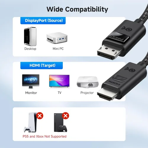 Miniatura 6 de Cable Matters Cable DisplayPort a HDMI 2.1 unidireccional 8K - 6 pies, con 4K 240Hz / 8K 60Hz, puerto de pantalla a cable HDMI 2.1, compatible