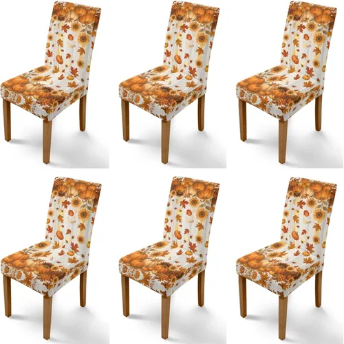Miniatura 22 de Rnyleeg Thanksgiving Chair Covers for Living Room No Arms Turkey Pumpkin Stretch Dining Chair Covers Set of 6 Soft Washable Kitchen Chair Protector