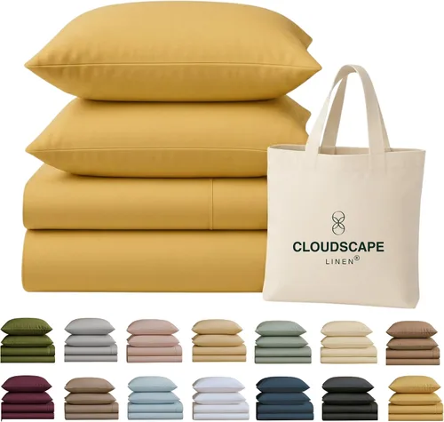 Miniatura 26 de Cloud Scape Linen - Juego de sábanas de 100% algodón egipcio, tamaño individual, juego de ropa de cama de lujo de 3 piezas, 400 hilos, calidad