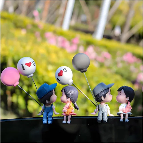 Miniatura 10 de DXNQ Lindas decoraciones de tablero de automóvil para parejas, preciosas figuras de dibujos animados de besos, adorno de automóvil