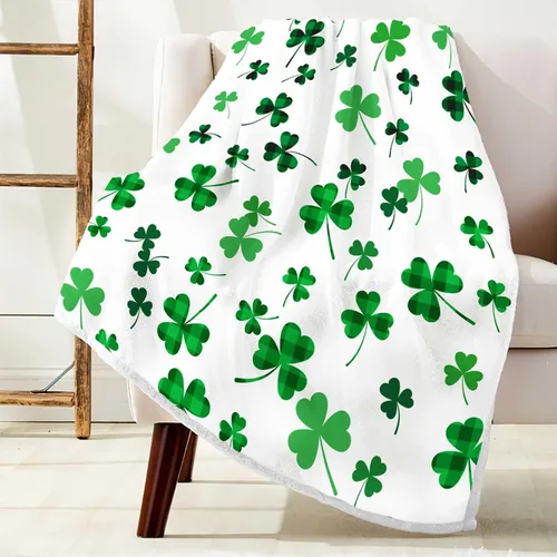 Miniatura 7 de MERCHR - Manta del Día de San Patricio con Enano, Hojas de Trébol Verde, Mantas y Sobres de Shamrock, Mantas de Franela Super Suave y Cálidas