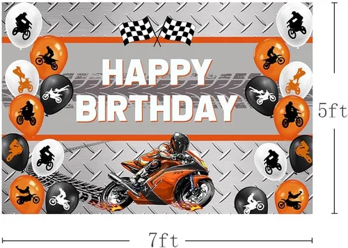 Miniatura 3 de MEHOFOND Telón de fondo naranja de 7 x 5 pies para motocicleta, globo de carreras de motocross, decoración de fiesta de cumpleaños, deportes