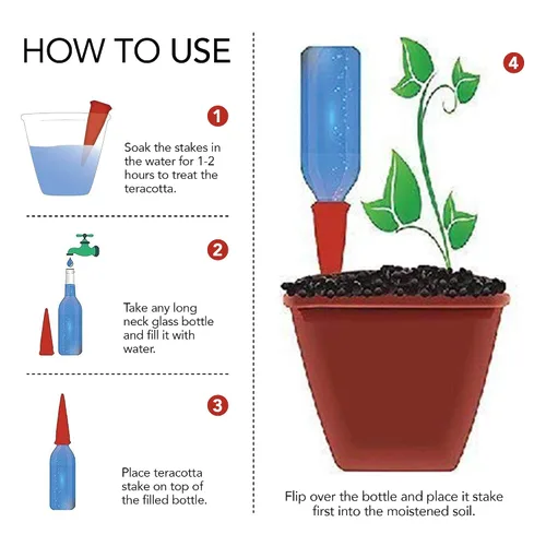 Miniatura 5 de Modern Innovations estacas para regar plantas, conjunto de 4 para regar plantas con este gran sistema de riego, perfecto para el hogar como un