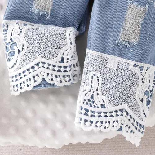 Miniatura 16 de Conjunto de ropa de bebé niña para bebé, mameluco de encaje blanco de manga larga + pantalones de mezclilla