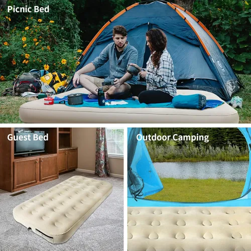 Miniatura 3 de Colchón de aire tamaño individual con bomba de inflado rápido, colchón inflable de parte superior ondulada, cama de aire duradera para el hogar