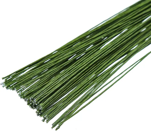 FOIMAS Alambre de tallo floral de 18 gaguas, 100 piezas de alambre de floristería envuelto en papel para arreglos florales