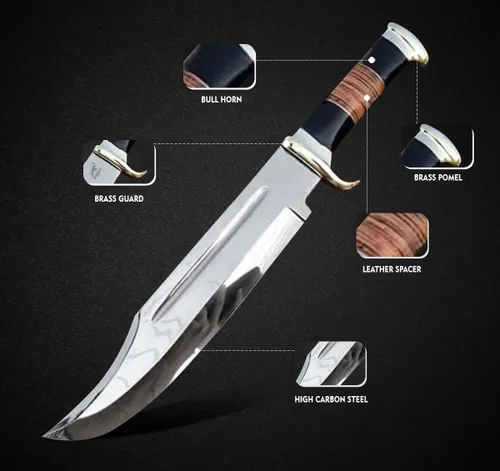 Miniatura 2 de D2 - Cuchillo grande de cocodrilo Dundee Bowie de 17 pulgadas con funda de cuero, cuchillo de hoja fija de supervivencia grande con mango de cuero