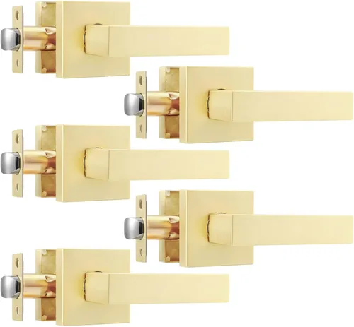 Miniatura 36 de Leydebong Paquete de 2 pomos de puerta de entrada con llave igual, pomo de puerta con cerradura y llave, manijas de puerta doradas para exterior e