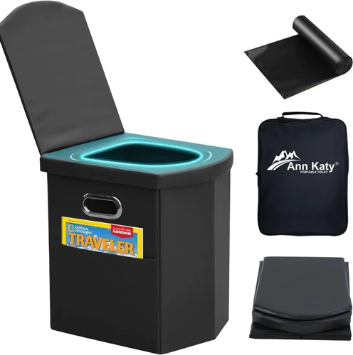 Ann Katy Inodoro portátil XL mejorado, para adultos y niños, extragrande, de viaje, alto, con tapa, orinal compacto para automóvil, senderismo,