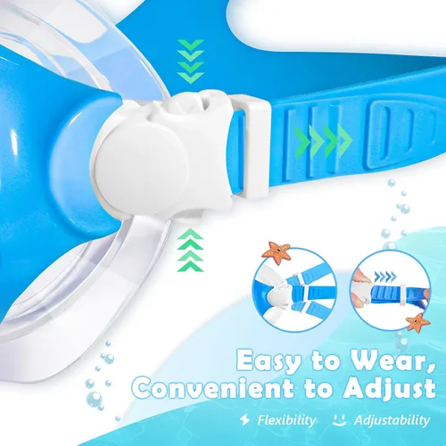 Miniatura 5 de Freela Paquete de 2 gafas de natación para niños y niñas de 3 a 14 años, lente de vidrio templado de 180° HD con cubierta de nariz para piscina
