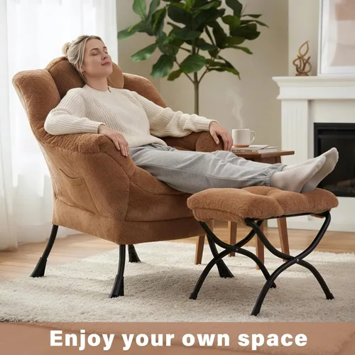 Miniatura 3 de Silla perezosa acogedora y otomana, juego grande de silla de descanso contemporánea, sillón tapizado de ocio para lectura para dormitorio, sala