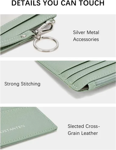 Miniatura 3 de BOSTANTEN Tarjetero para tarjetas de crédito para mujer, billetera de piel RFID, pequeña cartera delgada con llavero con ventana de identificación