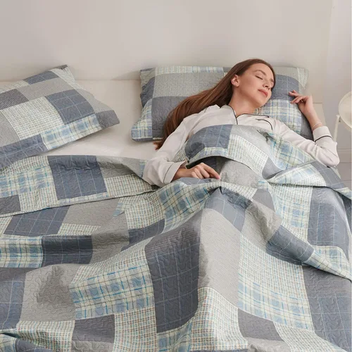 Miniatura 4 de Jarson Juego de edredón a cuadros de 3 piezas tamaño Full/Queen, juego de ropa de cama ligera y suave de verano, colcha reversible