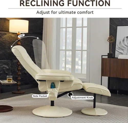 Miniatura 6 de Silla reclinable con otomana, silla de masaje giratoria de 360° con reposapiés, masaje de vibración de 5 puntos, calefacción de asiento y respaldo