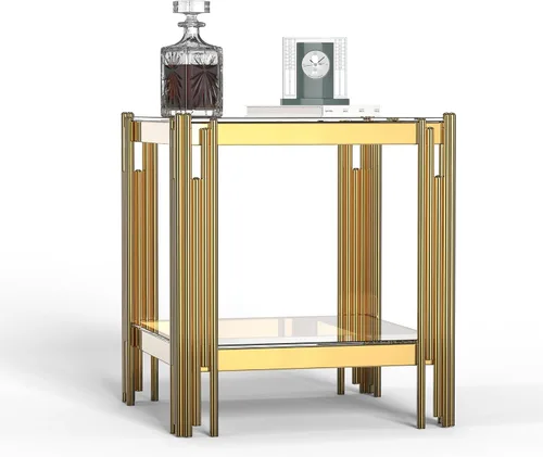 Miniatura 223 de Mesa de centro de cristal de lujo, mesa de centro de sofá de 47 pulgadas con marco de acero inoxidable dorado y parte superior de vidrio negro, mesa