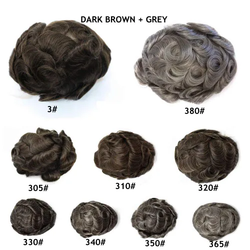 Miniatura 43 de Peluca de repuesto de cabello natural de poliuretano con encaje frontal para hombre (7x9 pulgadas, densidad de luz, 1B40# negro natural con 40% gris)