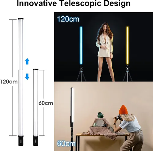 Miniatura 2 de SIRUI Varita de luz LED RGB T120, barra de luz de estudio portátil para fotografía, tubo de luz de 47.2 pulgadas con batería recargable, CRI 97