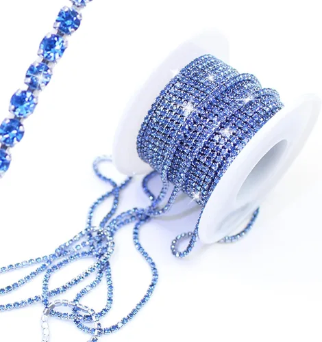Miniatura 22 de PEARLY JUN 10 yardas de cadena de diamantes de imitación azul con adorno de diamantes de imitación aguamarina, adorno de cristal de piedra