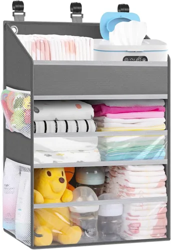 Miniatura 8 de Organizador de pañales colgante PHOTOONE para cuna – Organizador espacioso para guardería de bebé niña/niño para cambiador, corralito/pared – Blanco