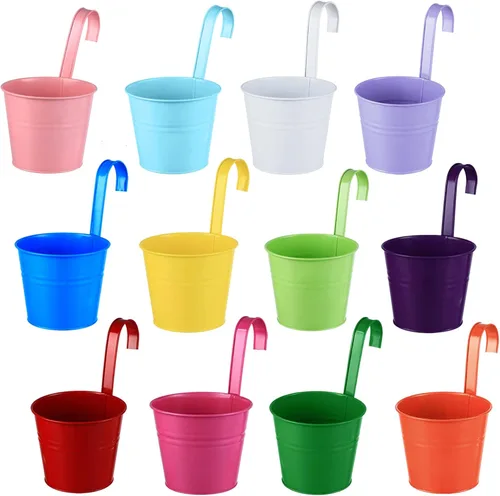 Miniatura 11 de Paquete de 12 macetas de balcón para colgar, maceta colorida de 4 pulgadas, soporte pequeño para plantas colgantes para interiores y exteriores