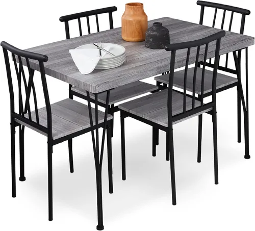 Miniatura 8 de Best Choice Products Juego de 5 muebles de mesa de comedor rectangulares modernos de metal y madera para interiores, para cocina, comedor, rincón
