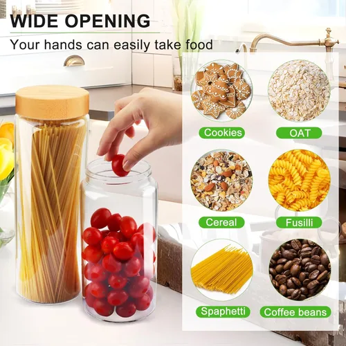 Miniatura 5 de AISIPRIN Frasco de Vidrio Hermético con Tapa, Contenedores de Almacenamiento de Vidrio con Tapas de Bambú Atornilladas, para Galletas, Pasta