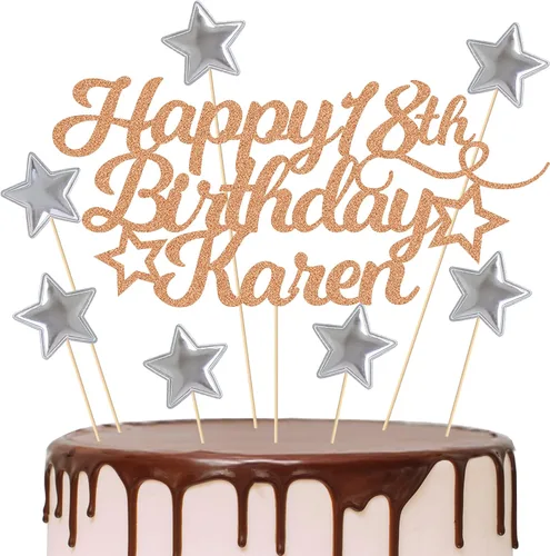 Miniatura 14 de Decoración personalizada para tarta de cumpleaños con cualquier edad y nombre, decoración de pastel de fiesta 16 18 21 40 60, tarjeta con purpurina