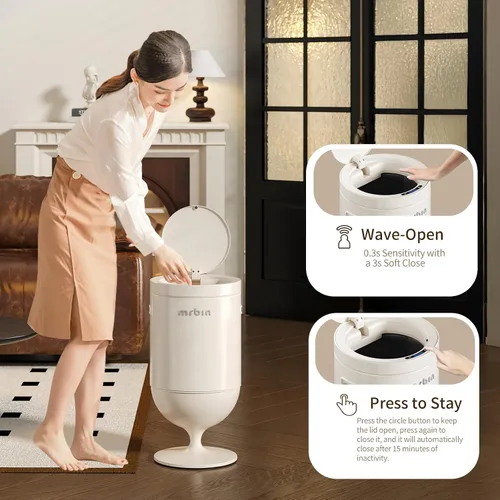 Miniatura 3 de MRBIN Bote de basura de metal con sensor de movimiento para baño con tapa, cesta de basura automática en forma de copa de vino de 5.3 galones, sin