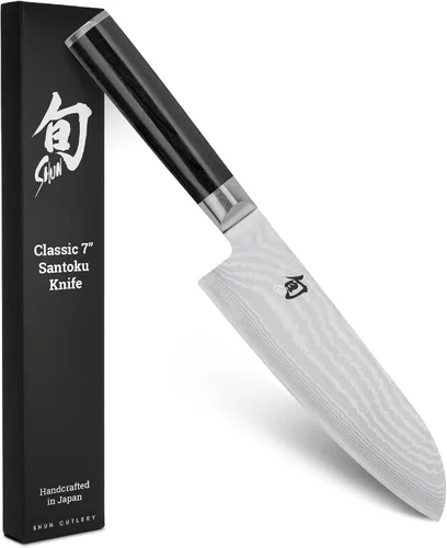 Miniatura 11 de Shun Cuchillo Santoku clásico de 5 1/2" Handcrafted Japanese All Purpose Knife, VG-MAX Core, Damascus Stainless Steel Cladding, Pakkawood Handle