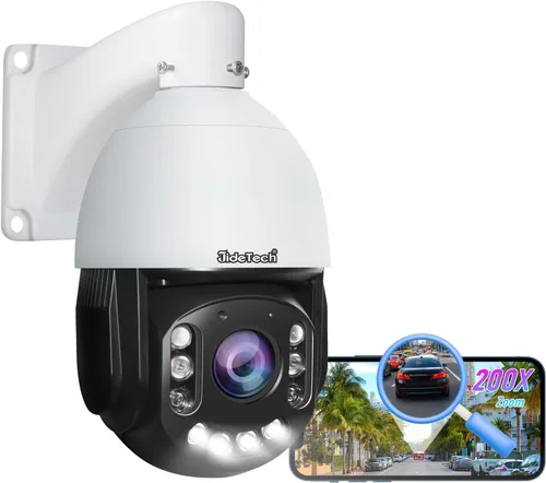 JideTech Cámara de seguridad IP PoE PTZ IP PoE de 200X con zoom híbrido 4K 8MP para exteriores, seguimiento automático de inclinación de 360°,