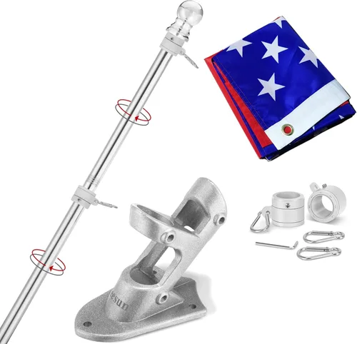 Miniatura 11 de Yeesun Mástil de bandera para casa con bandera estadounidense de 3 x 5, montaje en pared de 6 pies con soporte para porche del hogar, decoración al