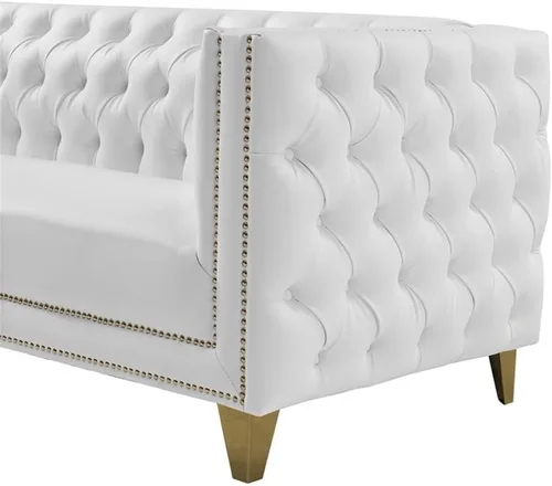 Miniatura 8 de Meridian Furniture 651White-S Colección Michelle Moderna Sofá contemporáneo con botones profundos, ribete dorado de cabeza de clavo y patas